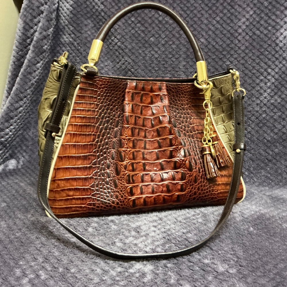 Brahmin Ruby Pecan Azuma Tri-Color Satchel Crossb… - image 3